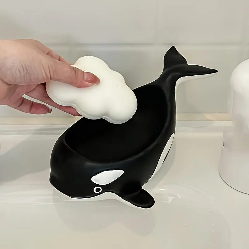 1pc Creative Design Cute Animal Whale Resin Soap Dish, Soap Tray for Home, Bathroom Drain Soap Holder