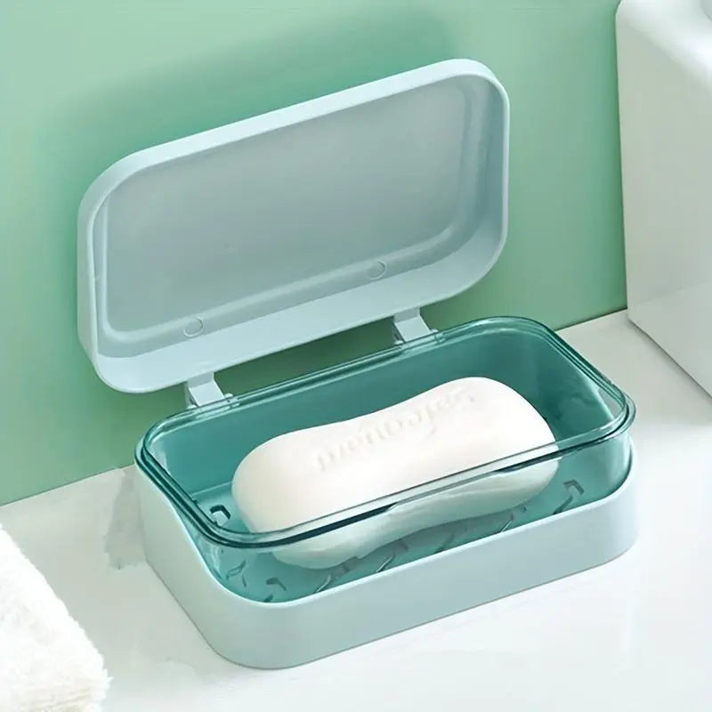 1pc Plastic Rectangle Soap Box, Soap Container With Lid, Portable Soap Case, Soap Holder With Cover, Drain Soap Dishes For Bathroom, Bathroom Accessories