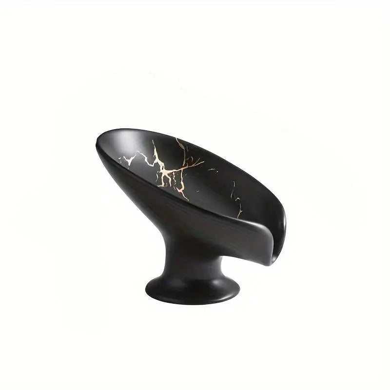 1pc Leaf-Shape Self-Standing Ceramic Soap Rack with Marble Exterior - Bathroom Organizer, Self-Draining, Soap-Drying, Easy to Clean - Christmas Gift Option
