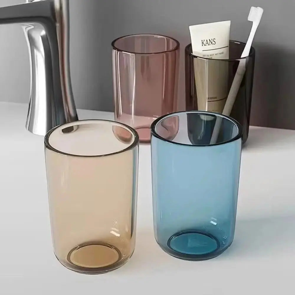New Transparent Plastic Tumbler, Large-Capacity Thick Solid-Color Mouthwash & Toothbrush Cup for Household Bathroom Use