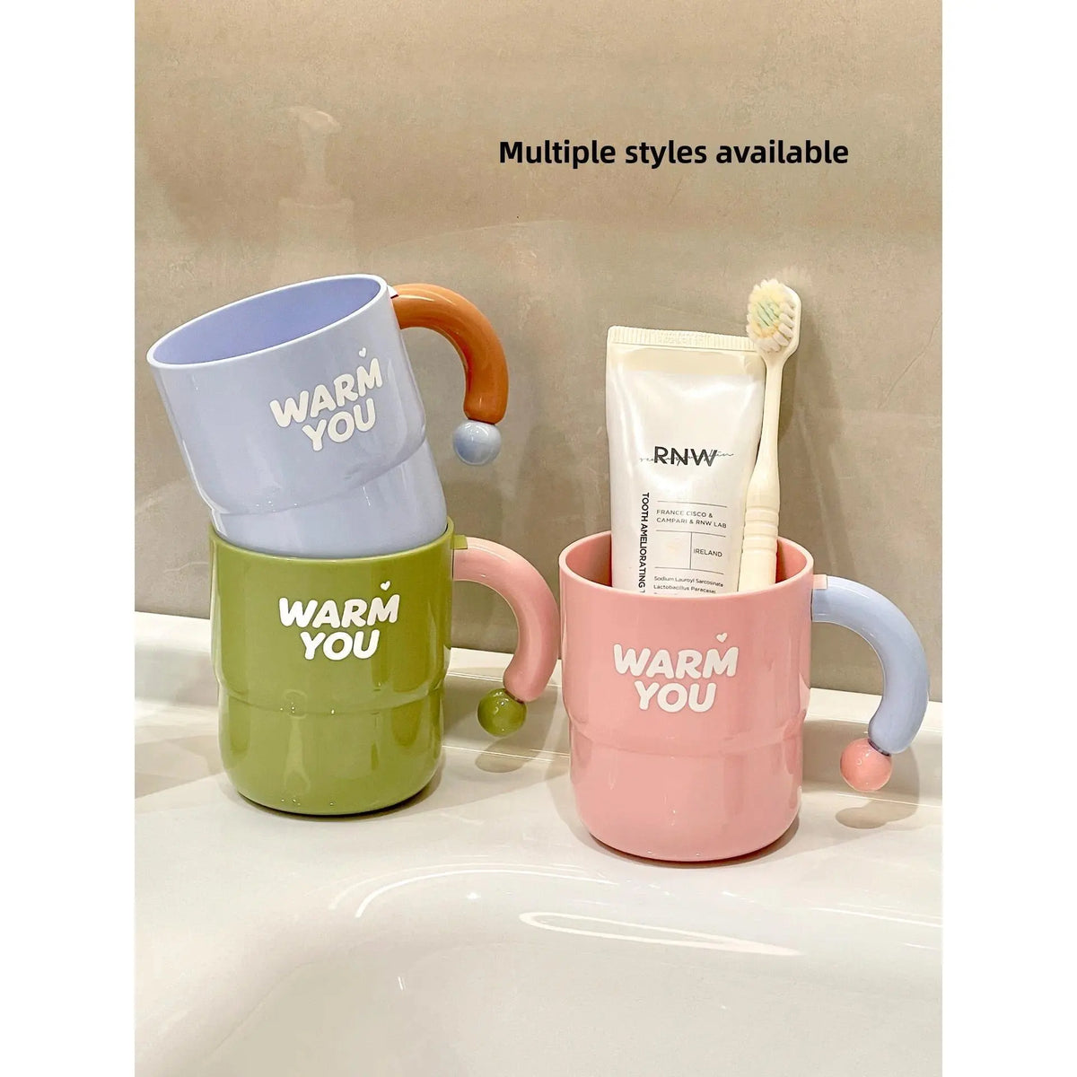 Anti-Mold Toothbrush Cup Creative Bathroom Accessories for Couples Children Students Plastic Printed Cartoon Style 400ml Capa...