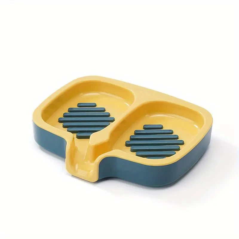 ABS Double Compartment Soap Dish - 2-Layer ABS Plastic Holder with Drain Spout, for Bathroom, Kitchen Shampoo Bar Storage