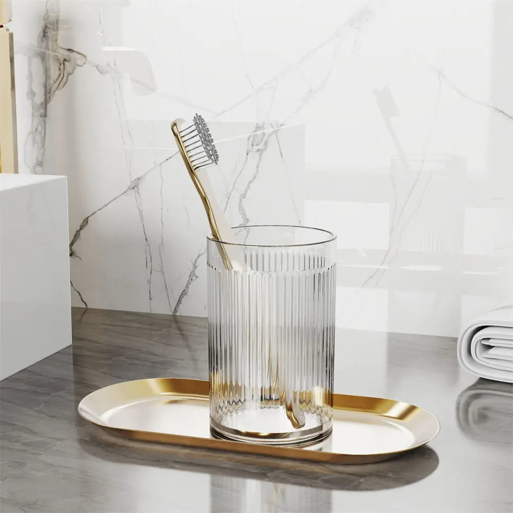Luxury Stripe Mouthwash Mug Portable Round Toothbrush Holder Cup Colorful Clear Toothbrush Storage Cup Bathroom Washing Tools