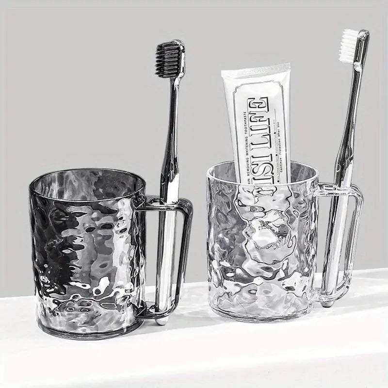 1PC Light Luxury Transparent Glacier Pattern Bathroom Tumbler - Single Cup with Lid, Toothbrush Holder & Brush Cup for Couples, Home Bathroom Supplies Set