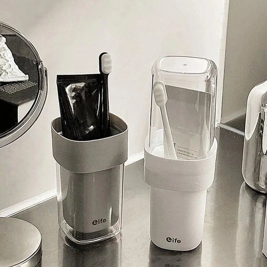 Portable Plastic Toothbrush Cup with Lid - Anti-Drop Bathroom Tumbler, Travel Container for Brushing and Mouthwash Use