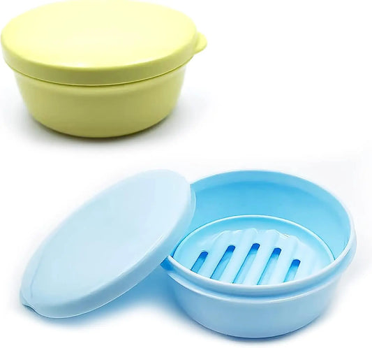 Travel Soap Container, 2 Pack round Plastic Soap Holder with Leak-Proof Lid Keep Bar Shampoo and Bar Conditioner Dry Travel Soap Case for Business Trip Bathroom Gym Shower (Blue+Yellow) Philbinden