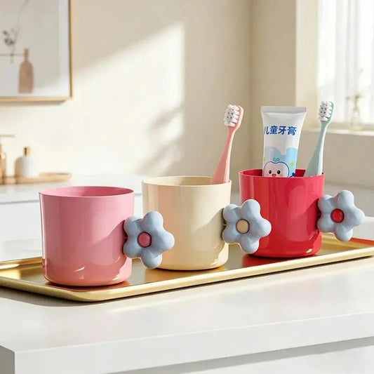 Floral ABS Plastic Mouthwash Cup - Portable, Lightweight Bathroom Gadget for Students, PE Bag Pack Compatible (144 pcs/carton)
