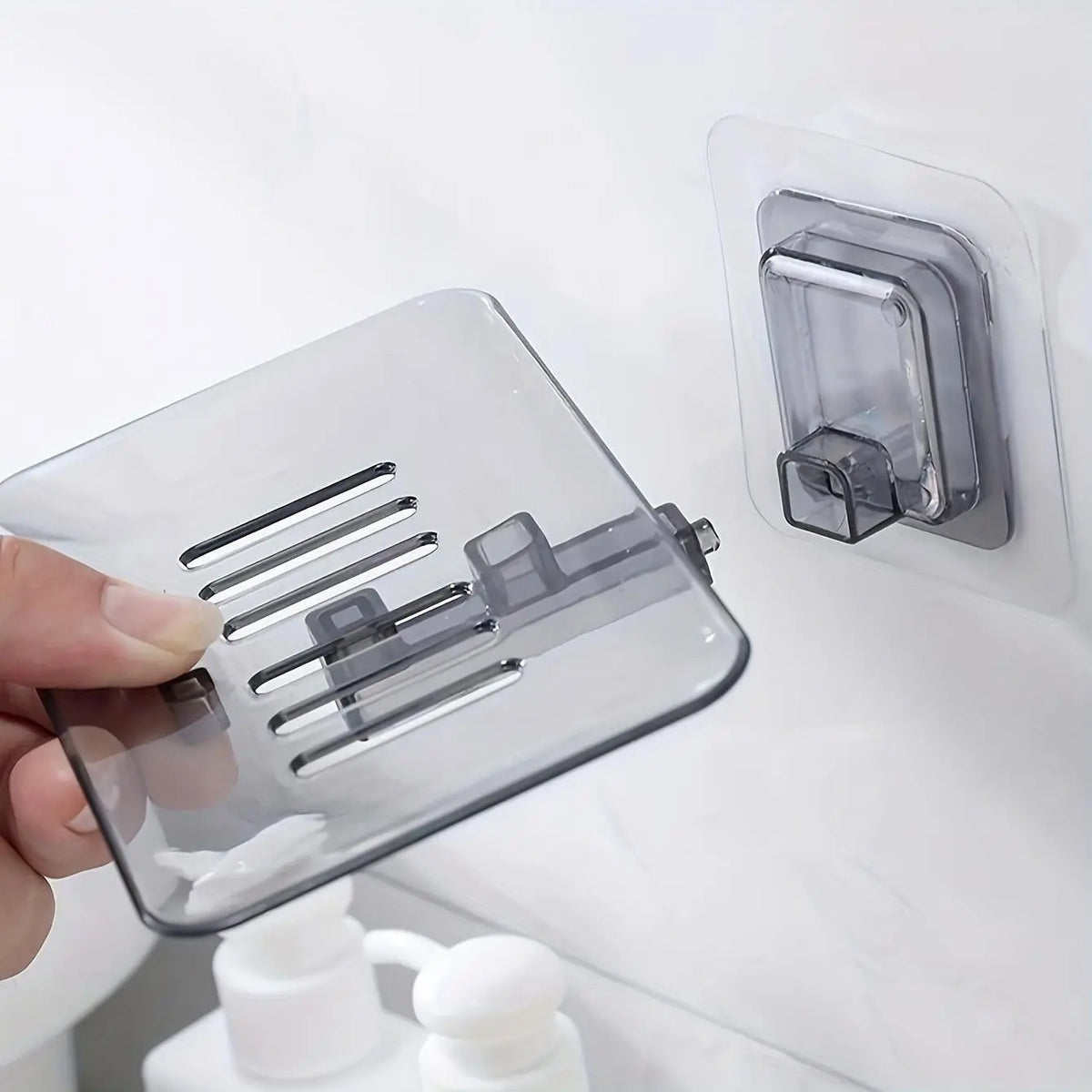 Wall-Mounted Soap Holder, No Drilling Required, Rectangular Design, Ideal for Bathroom and Kitchen, Stylish Soap Tray, Plastic Material, Soap Dish