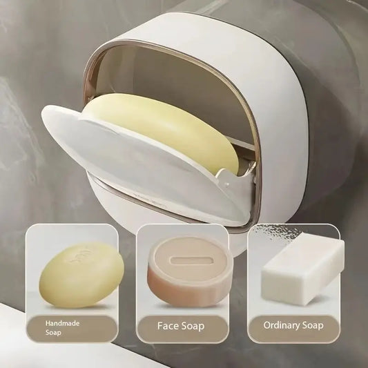 Luxury Wall-Mounted Bar Soap Holder with Lid, Leak-Proof Soap Dispenser for Bathroom & Kitchen, Elegant Desktop Decor, Perfect Gift, Soap Dish for Bathroom Sink
