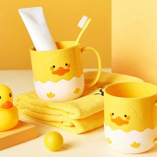 1PC PP Plastic Environmental Safe Bathroom Tumbler - 501-600ml Circular Cartoon Cute Little Yellow Duck & Chicken Design, Light Luxury Mouthwash Holder & Toothbrush Cup for Couples' Home Use