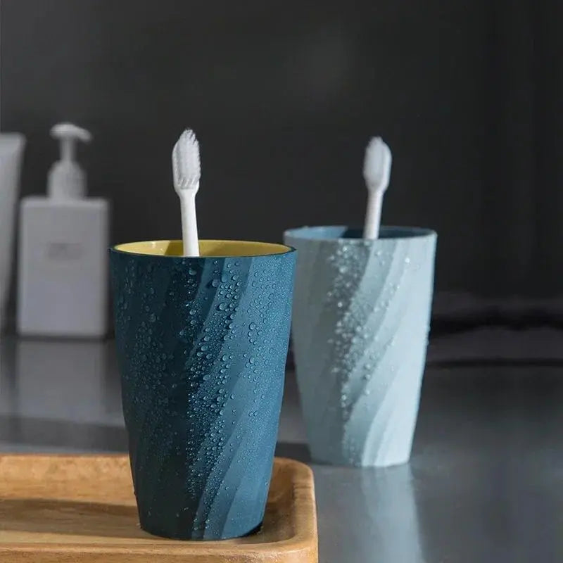 Ceramic Double-Layer Grip Bathroom Tumbler - Minimalist Industrial Couple Edition, Good Quality Durable Home Bathroom Accessory