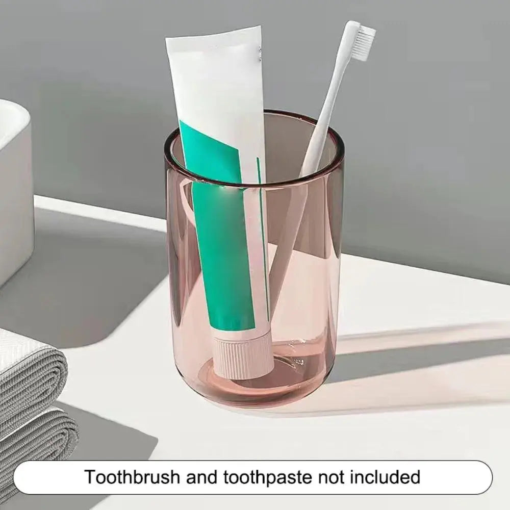 New Transparent Plastic Tumbler, Large-Capacity Thick Solid-Color Mouthwash & Toothbrush Cup for Household Bathroom Use