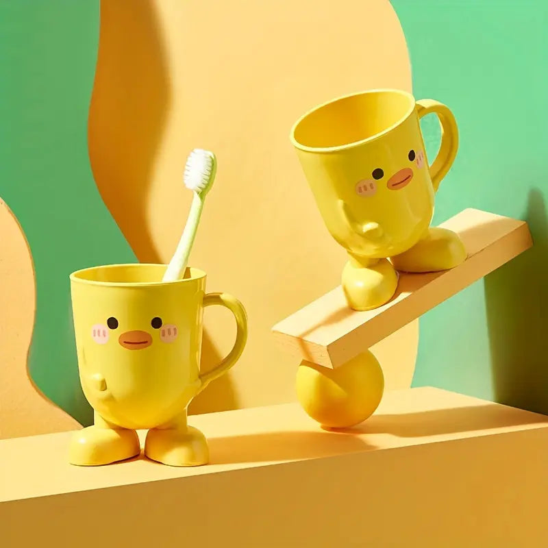 Cartoon Bathroom Tumbler - Cute Face, Playful Look, Durable Plastic, Freestanding, Everyday Use for Bathroom Organization