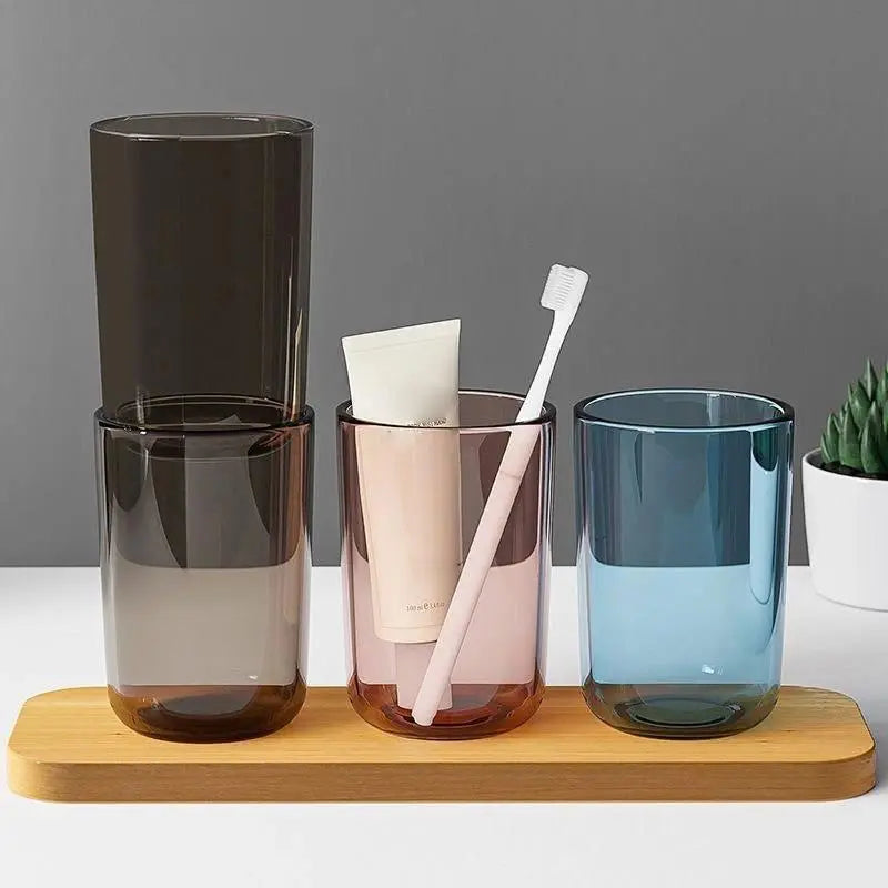 Couple Solid-Color Transparent Large-Capacity Nordic-Style 1-Piece Plastic Bathroom Tumbler, Home & Bathroom Supplies for Toothbrush & Mouthwash Use, One Piece