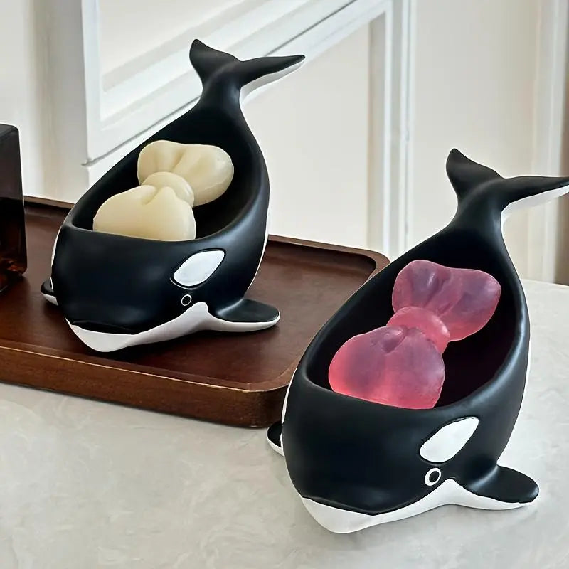 1pc Creative Design Cute Animal Whale Resin Soap Dish, Soap Tray for Home, Bathroom Drain Soap Holder